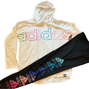 Adidas Girls White Hooded Long Sleeve and Black Adidas leggings